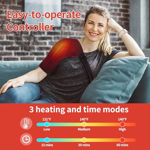 Heated Shoulder Wrap for Rotator Cuff Pain, 3 Temperature Levels, AC Adapter Included